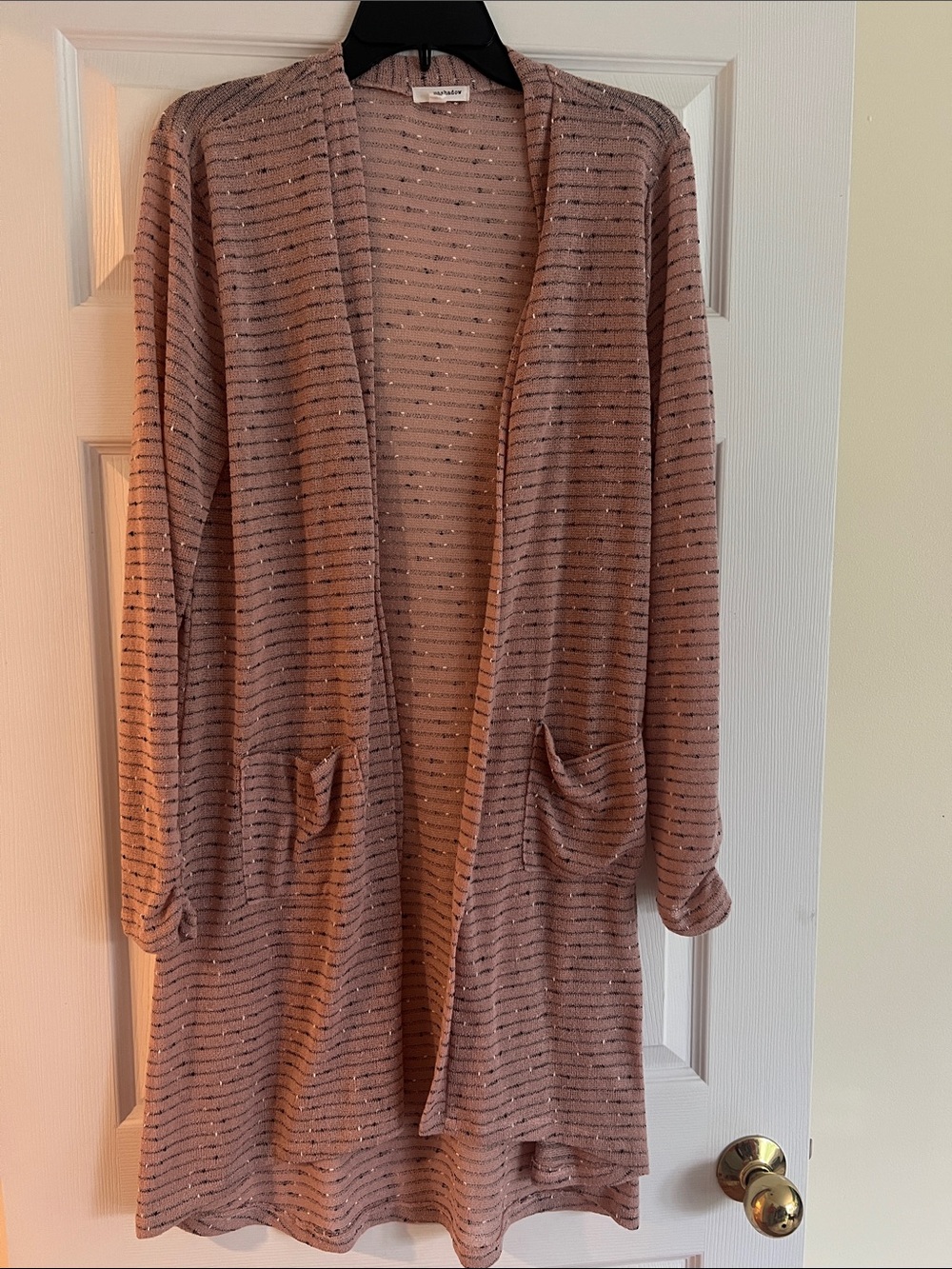 Eyeshadow Blush Pink Open-Front Cardigan with Black Stripes